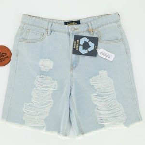 NWT INDIGO REIN DENIM SUPER HIGH‎ RISE DISTRESSED FRAYED HEM SHORTS